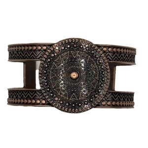 Copper Cuff Bracelet Inspired By Native American Aztec Design. Detailed